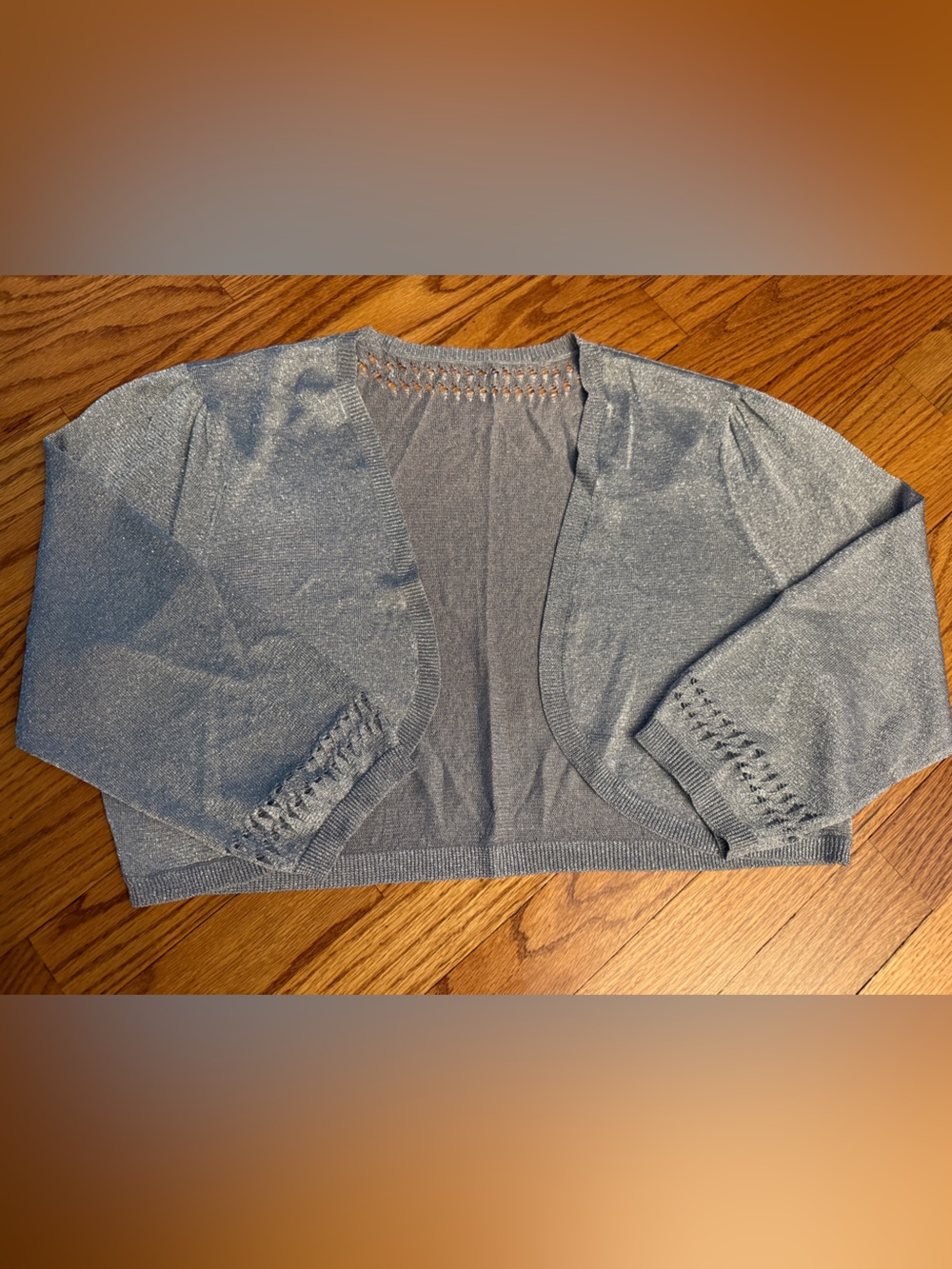 Silver Cropped Open-Front Women’s Sweater